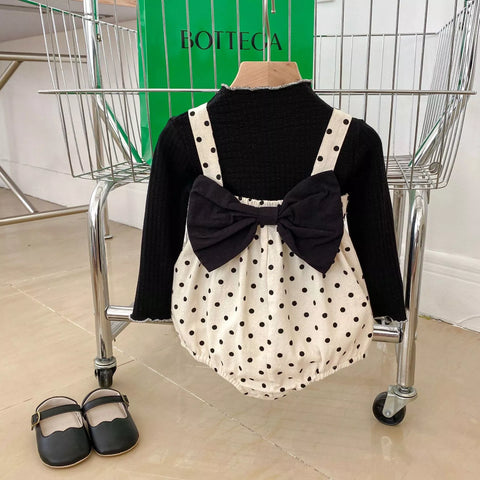 2 Pc Baby Girl Polka Dot Big Bow Bodysuit Shorts w/ Top