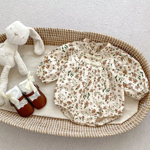 Baby Girl Autumn Floral Frog Button Bodysuit