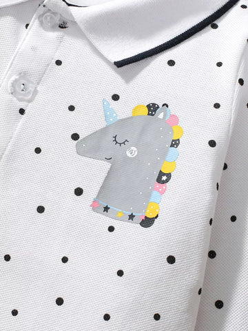 Girls Polka Dot Unicorn Polo Dress