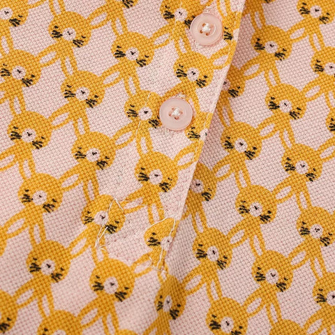 Girls Vintage Wall Paper Bunny Print Polo Dress