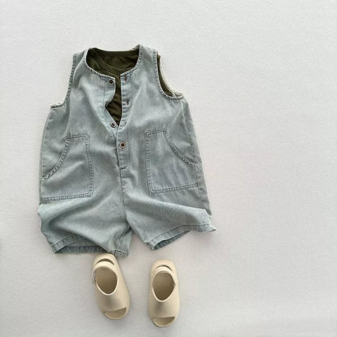 Unisex Baby Sleeveless Shorts Denim Overall