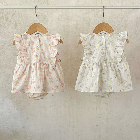 Baby Girl Spring Floral Square Neck Bodysuit Dress