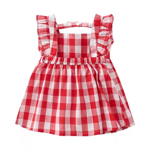 2 Pc Baby Girl Tartan Backless Sun Dress w/ Hat
