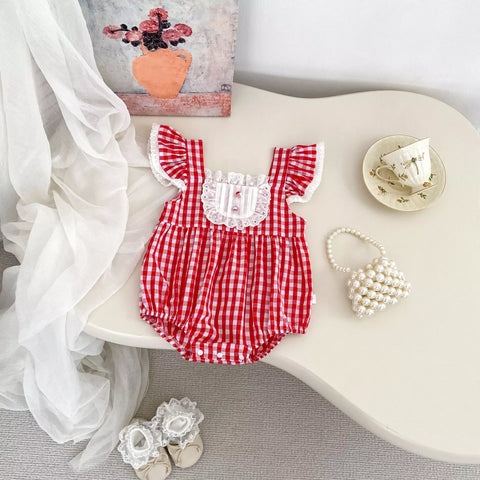 Baby Girl Gingham Pintuck Bib Bodysuit