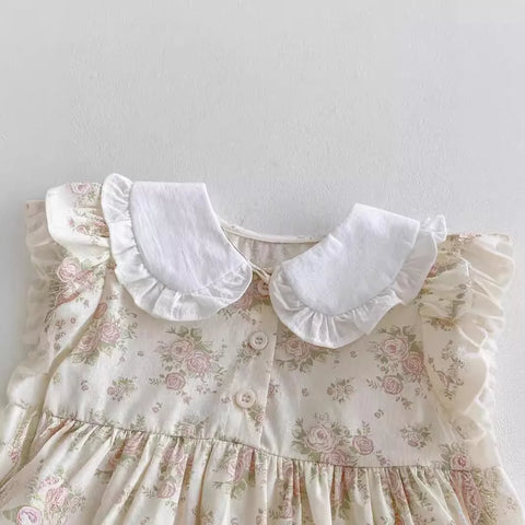 Baby Girl Dreamy Floral Ruffle Collar Bodysuit Dress