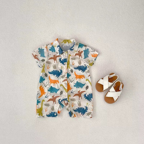 2 Pc Baby Boy Dinosaur Faux Bag Romper