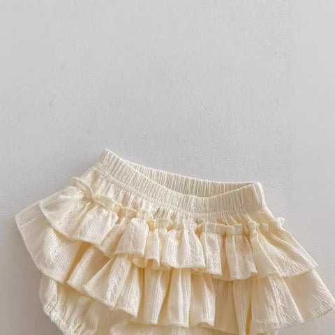 2 Pc Baby Girl Ruffle Shirt w/ Tiered Bloomer Skirt