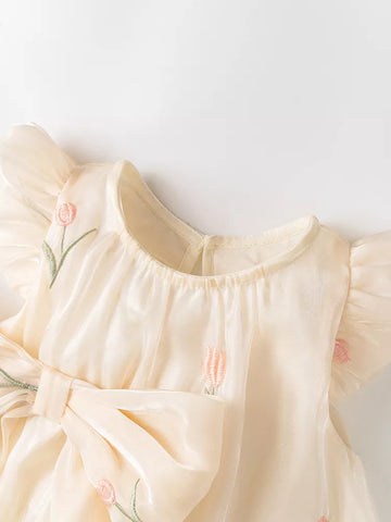 2 Pc Baby Girl Satin Bow Tulip Bodysuit with Headband