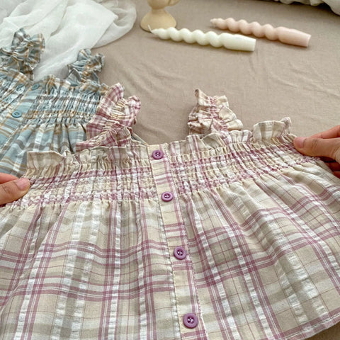 2 Pc Baby Girl Plaid Smock Cami & Shorts Set