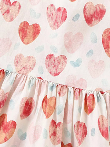 Girls Heart Print Cotton Dress
