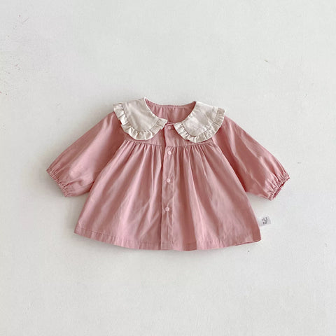 Baby Girl Cotton Ruffle Bunny Ears Collar Bodysuit/Dress