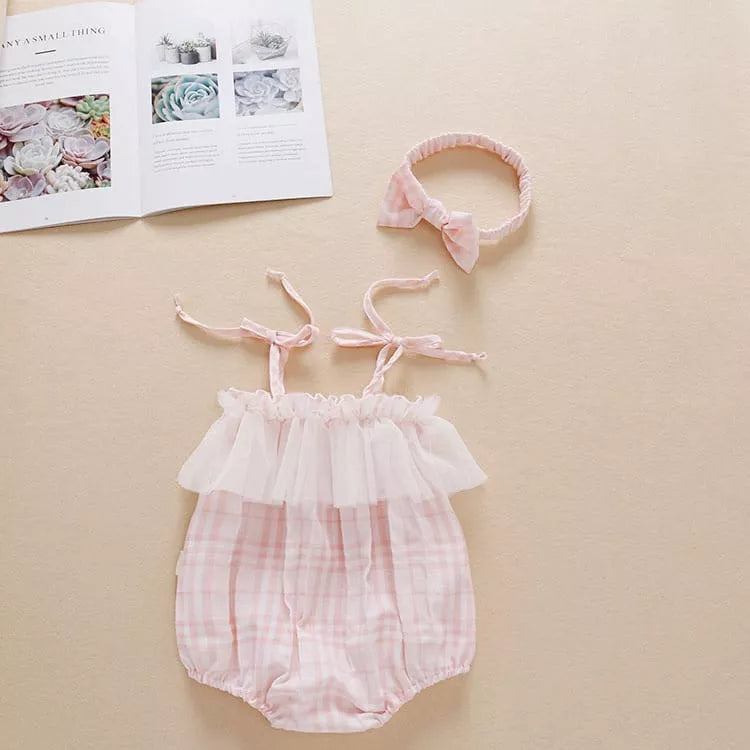 2 Pc Baby Girls Plaid Cami Bodysuit w/ Headband
