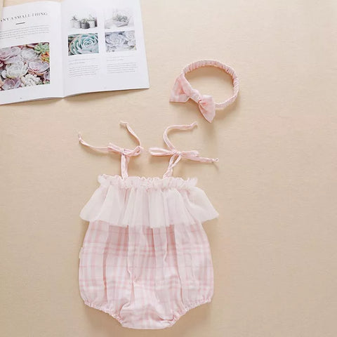 2 Pc Baby Girls Plaid Cami Bodysuit w/ Headband