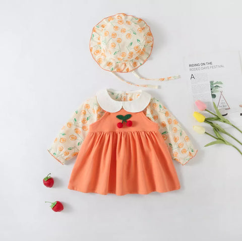 3 Pc Baby Girl Berries Overall Dress w/ Hat