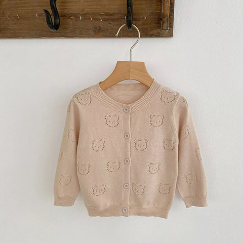 Baby Girl Pointelle Bear Thin Cardigan
