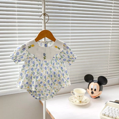 2 Pc Baby Girl Spring Tulip Collar Shirt & Shorts Set