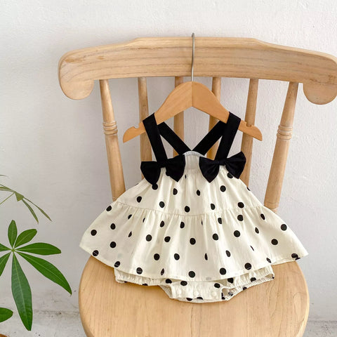Baby Girl Contras Bow Straps Polka Dot Dress