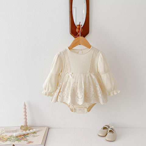 Baby Girl Romantic Vintage Long Sleeve Bodysuit Dress