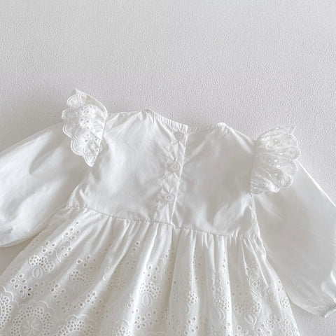 Baby Girl Long Sleeve Eyelet Bow Dress
