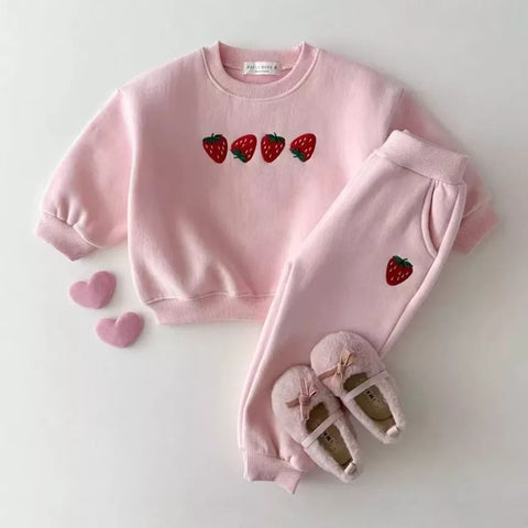 2 Pc Baby Girl Strawberry Sweat Suit