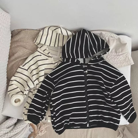 Unisex Kids Stripe Knitted Zip Up Hoodie