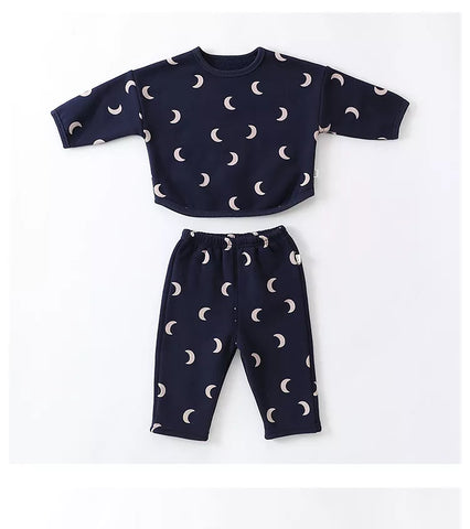 2 Pc Unisex Baby Moon Print Top and Pants Set
