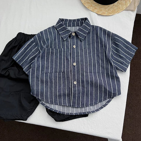 Boys Vertical Stripe Oversize Pocket Shirt