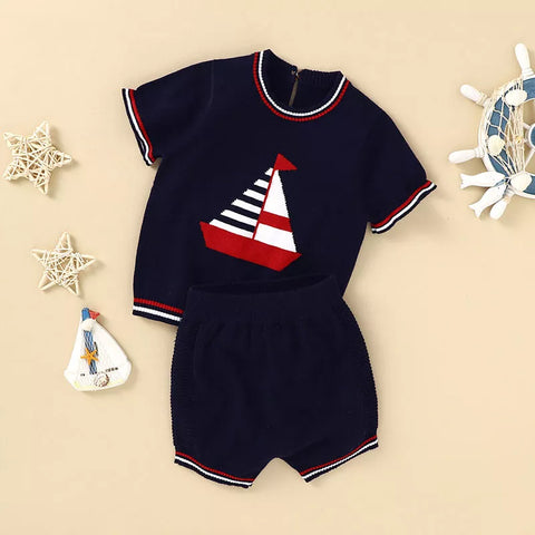 2 Pc Baby Boy Sailboat Knit Sweater Set