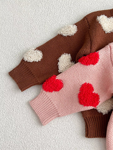 Baby Girl Fuzzy Hearts Pullover Knit Sweater