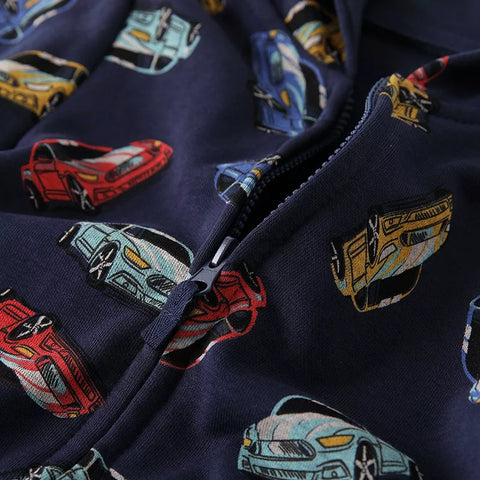 Boys Cars Print Zip Up Hoodie
