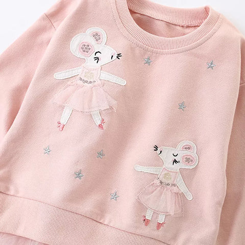 Girls Ballerina Mouse Tulle Hem Sweater w/ Leggings
