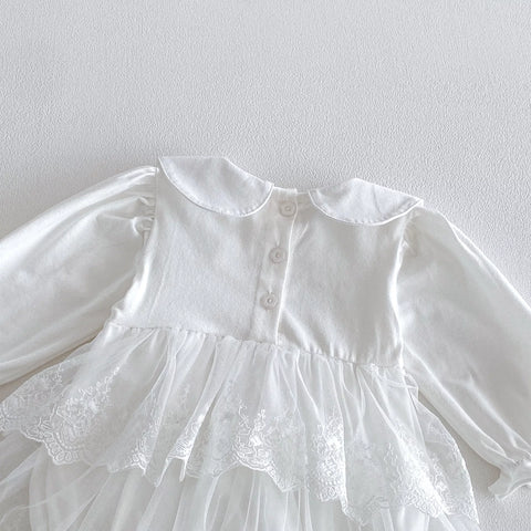 Baby Girl Long Sleeve Collar Lace Overlay Bodysuit