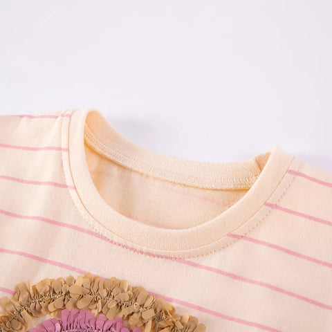 2 pcs Girls Rainbow Stripe Tee w/ Mesh Skirt