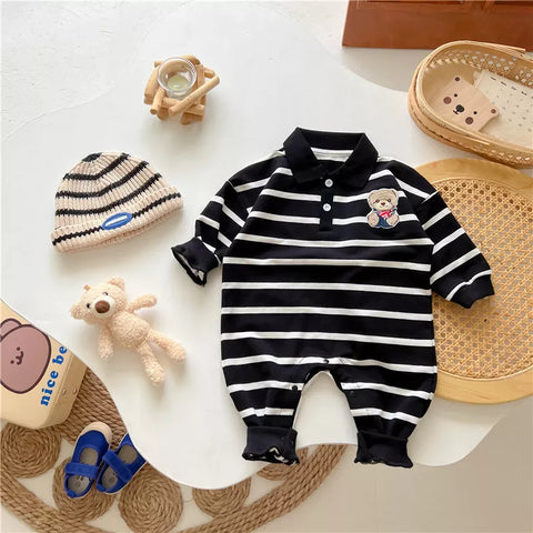 Baby Boy Stripe Bear Logo Polo Romper