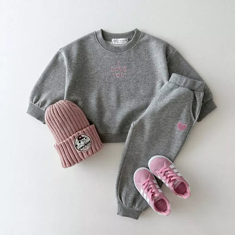2 Pc "I Love You" Pullover Sweat Suit Set