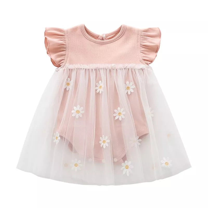 2 pc Baby Girl Sheer Daisy Bodysuit