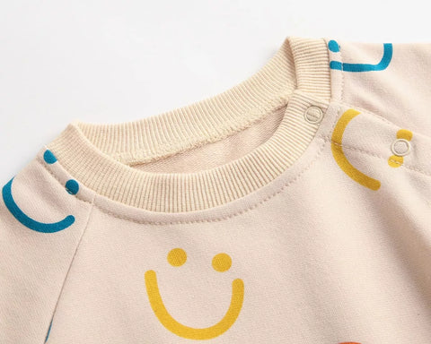 2 Pc Baby Girl Smiley Face Print Sweater Bodysuit