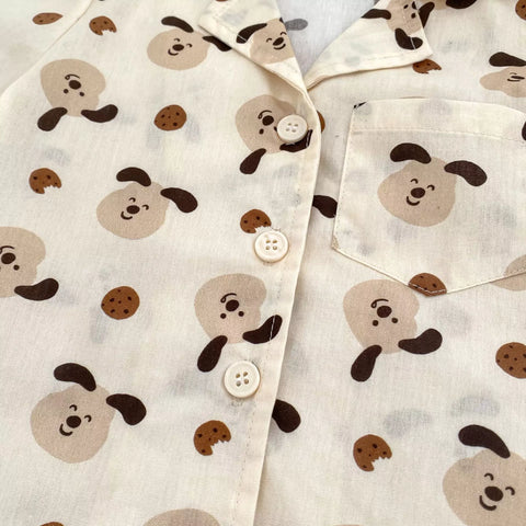 2 Pc Boys Doggy Print Button Up Shirt w/ Shorts
