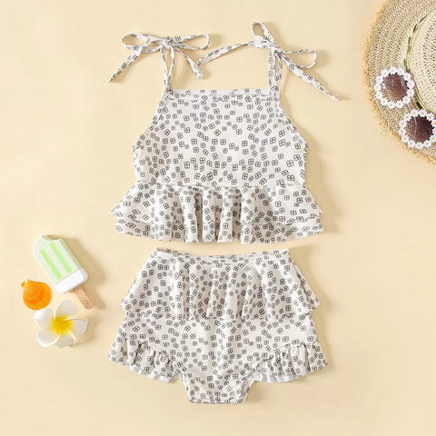 2 Pc Baby Girl Four Clover Print Ruffle Cami Set
