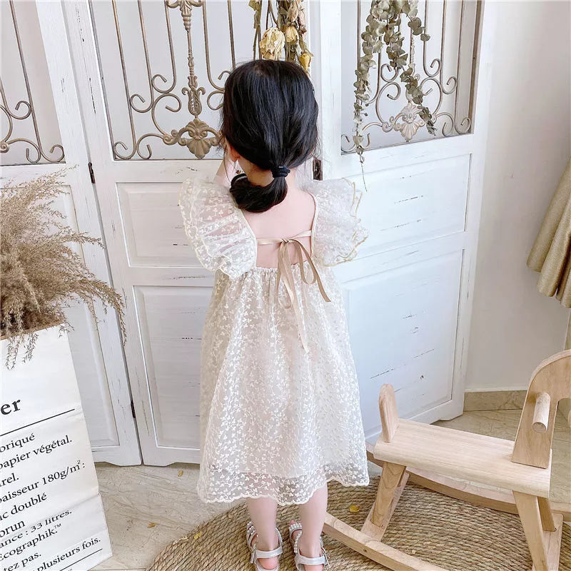 Girls Embroidered Leaflet Mesh Dress