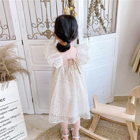 Girls Embroidered Leaflet Mesh Dress