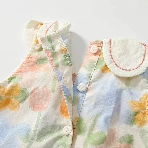 Girls Scallop Collar Watercolor Floral Dress