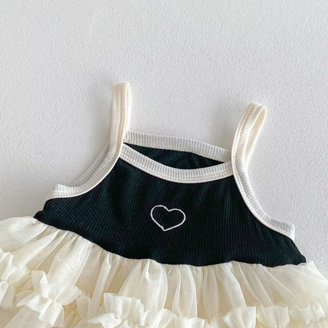 Baby Girl Ribbed Cami Heart Ruffle Tulle Dress