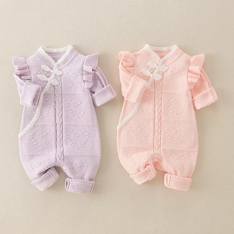 Baby Girl Knit Mandarin Collar Romper
