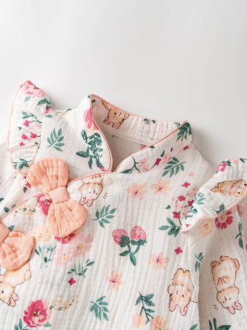 Baby Girl Cotton Bunny Qipao Romper