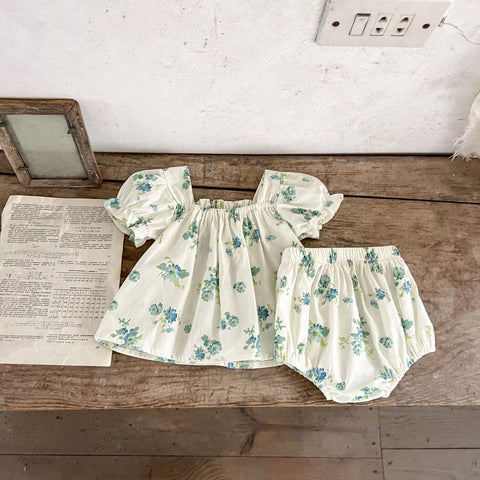 Baby Girl Blue Floral Bodysuit Set