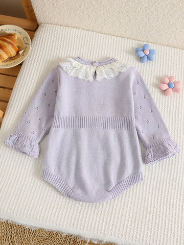 Baby Girl Knitted Pattern Lace Collar Bodysuit