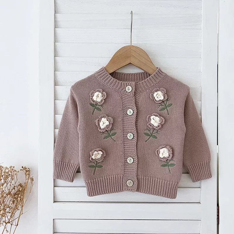 Baby Girl 3D Flower Button Up Cardigan