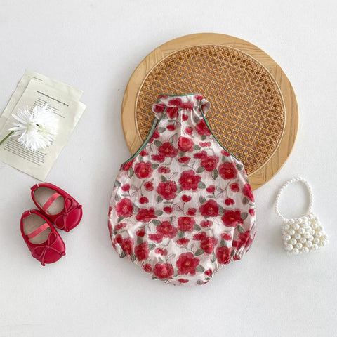 Baby Girl Red Roses Cheongsam Bodysuit