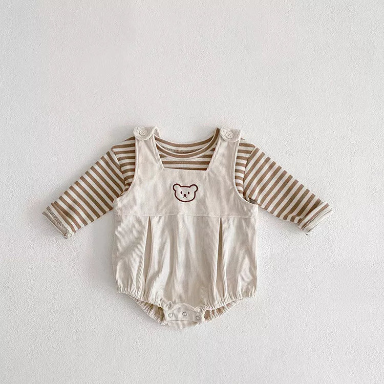 2 Pc Baby Boy Stripe Shirt Corduroy Bodysuit Set